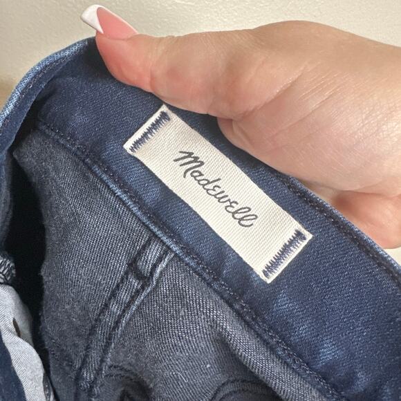 Madewell Flared Wide-Leg Jeans Dark Blue Raw Hem High Rise Stretch Denim 24 - Picture 4 of 9
